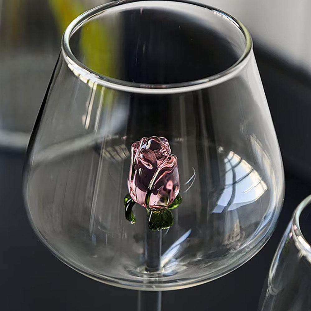 3D Pink Rose Wine Glass – Elegant Red & White Wine Drinkware