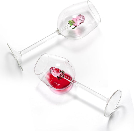 3D Pink Rose Wine Glass – Elegant Red & White Wine Drinkware